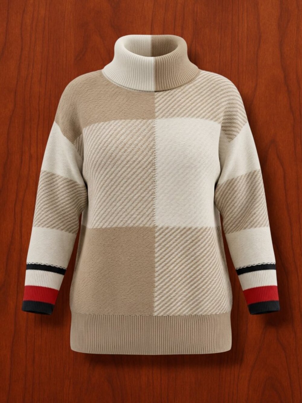 Tommy Hilfiger Cream & Beige Colorblock Flag Trim Sweater L‎